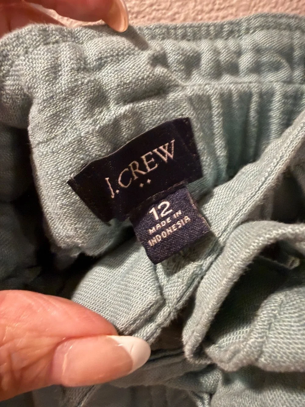 J.Crew Chambray Wide-Leg Cropped Tie-Waist Pants Teal Aqua - Size 12